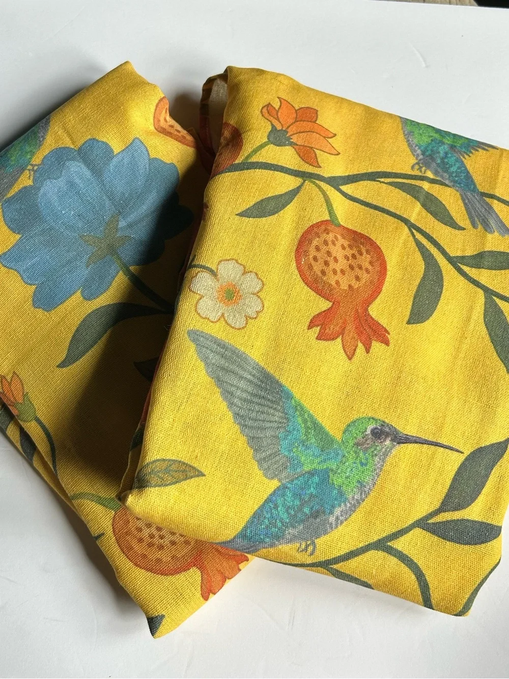 Floral bird yellow curtains 52 X 96” NEW